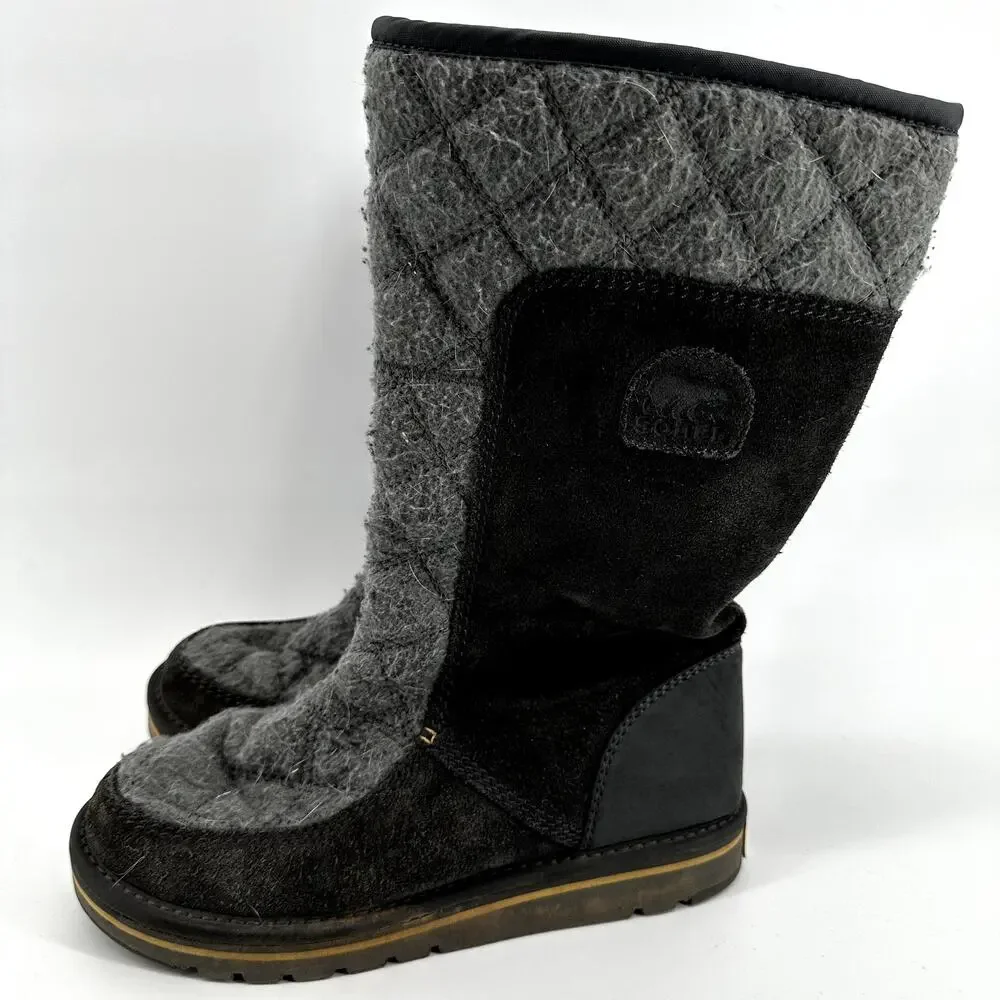 Sorel The Campus Tall Snow Boots Suede Quilted Pull On Winter Outdoor Gray 7